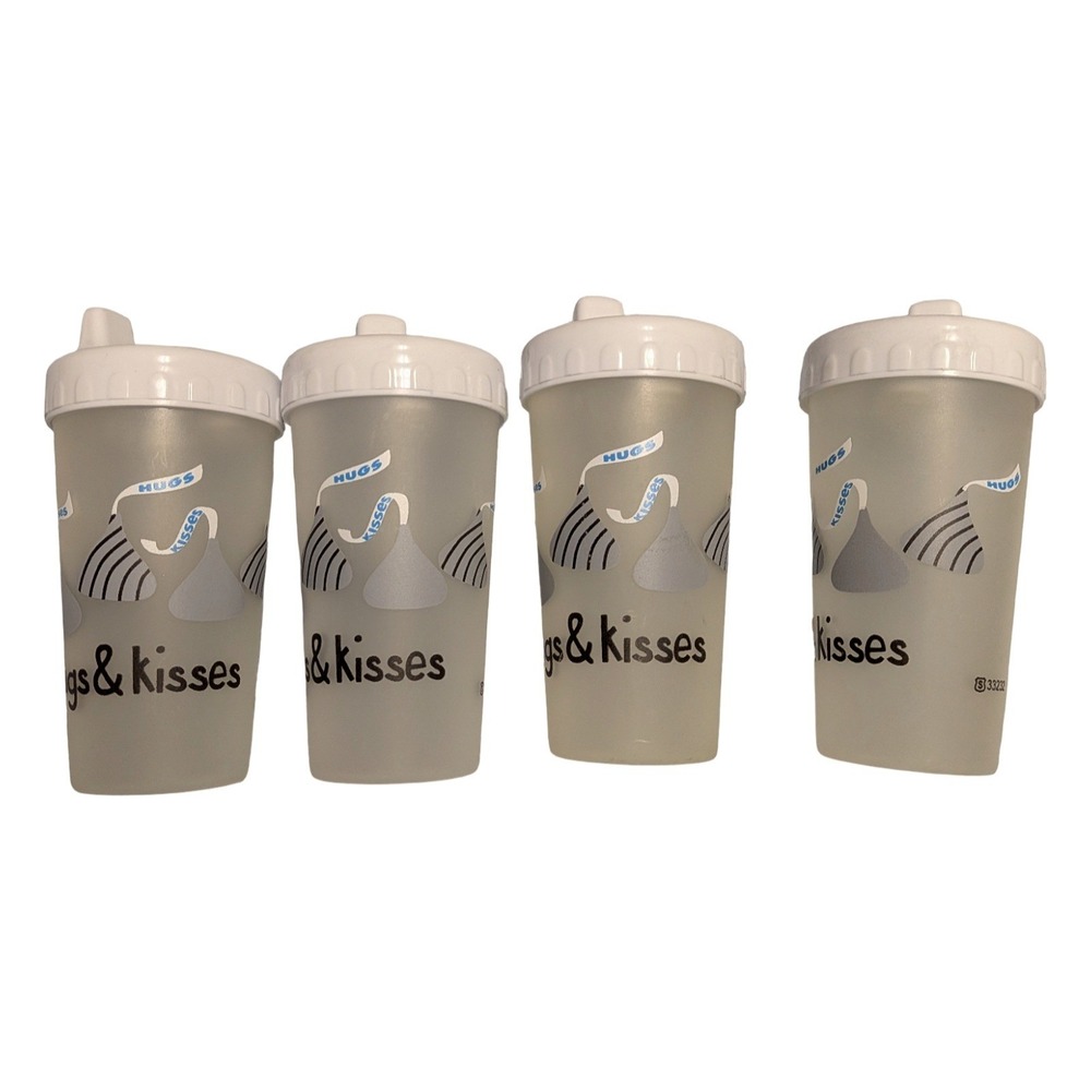Hershey Hugs & Kisses Sippy Cup Lot of 4 White Silver 250ml Plastic